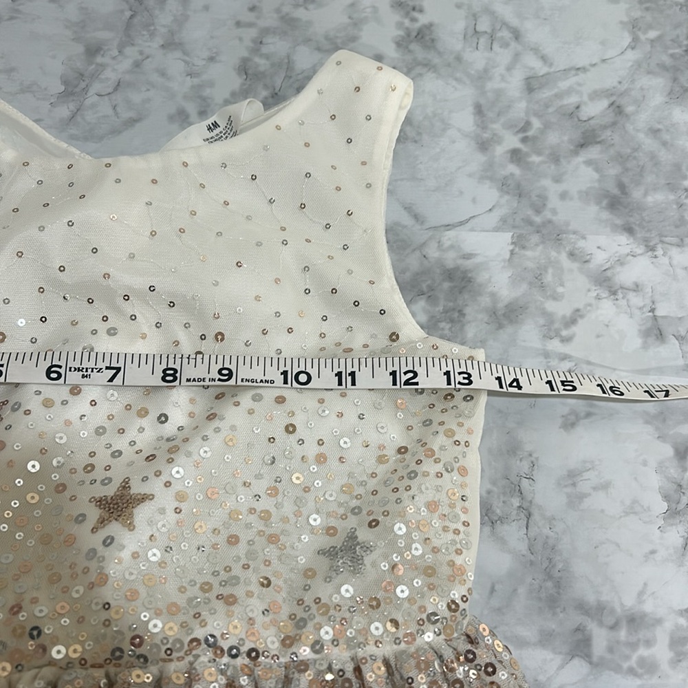 H&M GIRL FLARE SKIRT DRESS WITH GOLD SEQUIN STARS IVORY SLEEVELESS Sz 10 - Picture 16 of 16